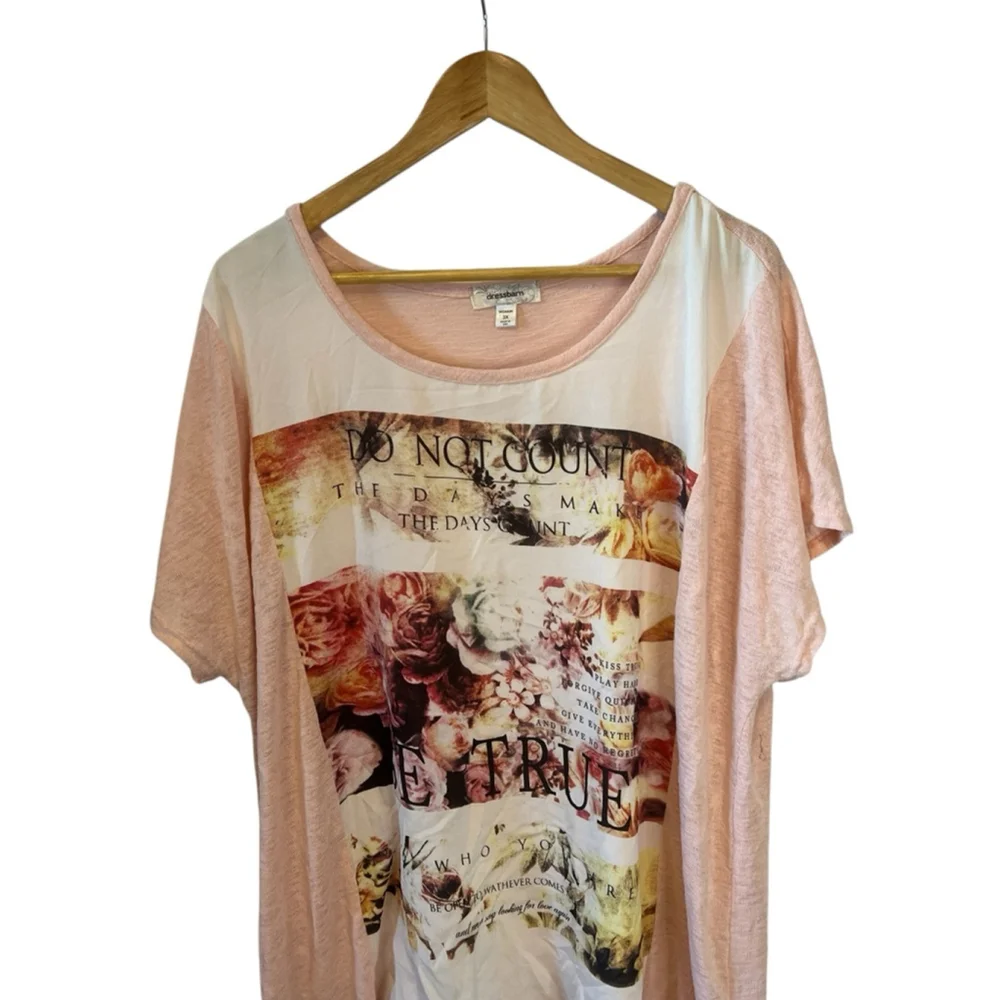 Dressbarn 3X Floral Graphic Tee Pink Lightweight Plus Size Boho Top - Picture 3 of 11